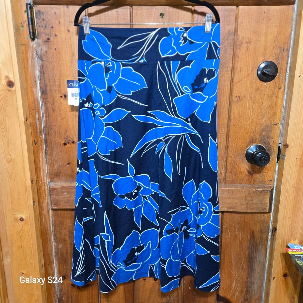 Chaps Womens Navy Blue Royal Blue Floral Maxi Skirt Size Medium NWT - Picture 4 of 4